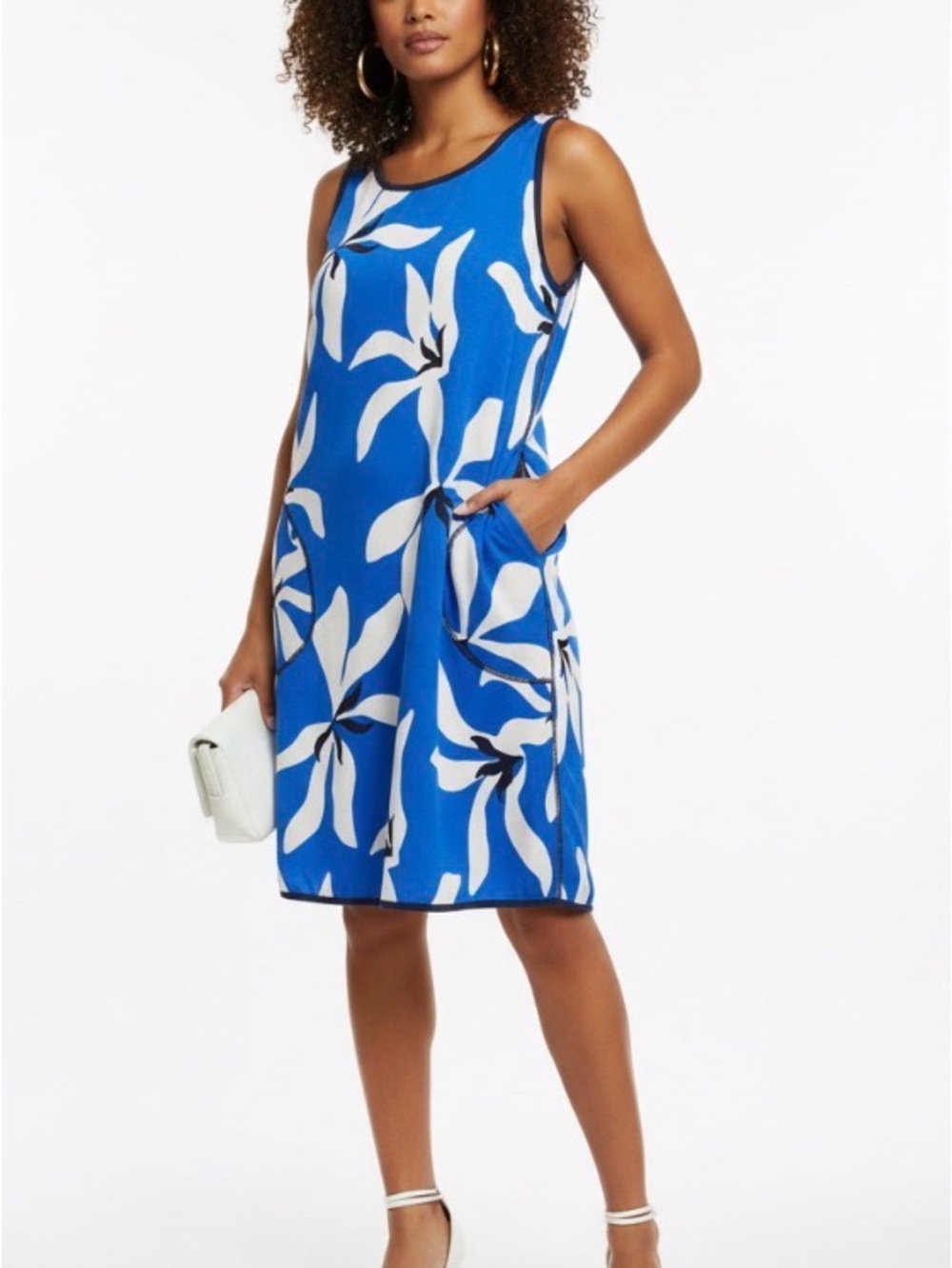 Tribal Blue and White Floral Midi Dress 6895O-4302-3186